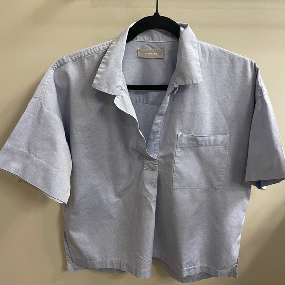 Everlane The Cotton Short-Sleeve Popover Shirt, Blue, size 4 - Picture 2 of 4